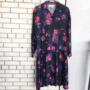 Vintage Floral Midi Drop Waist Dress